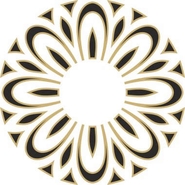 Klasik Yunan siyah ve altın yuvarlak süsü. Vektör deseni, Antik Yunan çemberi. Avrupa sınırı - halka