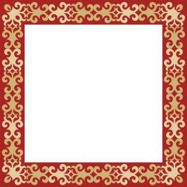 Kırmızı kare Kazak ulusal süsü olan vektör altın. Büyük Steppe 'deki insanların etnik kalıpları