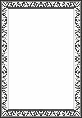Siyah vektör tek renkli kare şablon klasik Bizans süsü. Dikdörtgen, sınır, Antik Yunan, Doğu Roma İmparatorluğu çerçevesi. Rus Ortodoks Kilisesi Dekorasyonu