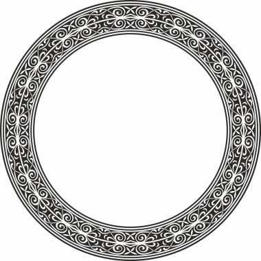 Avrupa siyah monokrom süsü etrafında vektör. Sonsuz düzen, çember, Orta Çağ 'ın yüzüğü. Diriliş sınırı. Sarayların ve kiliselerin dekorasyonları