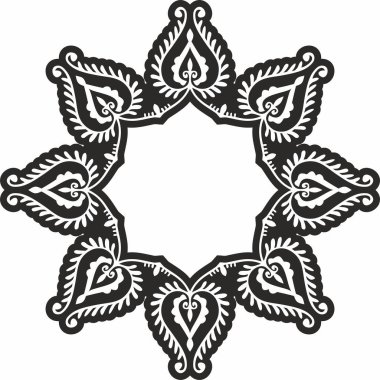 Vector Özbek siyah tek renkli yuvarlak süs. Türk çemberi, halka. Orta Asi 'nin Kültür Mirası