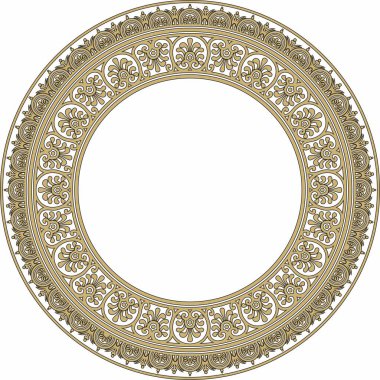 Vector round gold with black border, frame, Pompeii ring. Circle Neopolitan ornament. Art of Ancient Rome