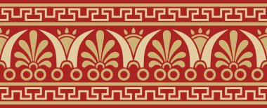 Vektör altın ve klasik, kusursuz Avrupa ulusal süsü. Romalıların etnik kalıpları. Sınır, Antik Yunan çerçevesi, Roma İmparatorluğu.