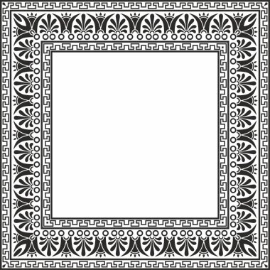 Siyah vektör monokrom klasik Yunan kare süsü. Antik Yunan ve Roma İmparatorluğu dikdörtgeni. Bizans duvarları, zemin ve tavan resimleri. Avrupa saraylarının dekorasyonu