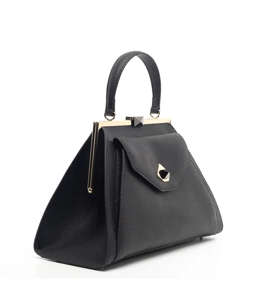 Black Leather Women Handbag Isolated White Background — Stock Photo, Image