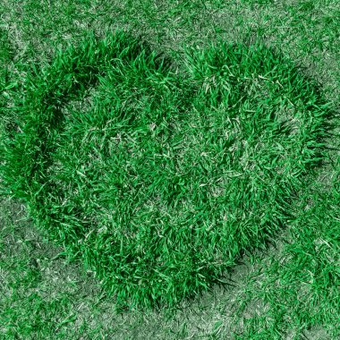 Bir kalp şeklinde yeşil çim mowed.