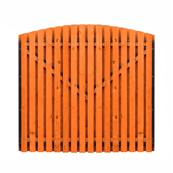 Deel van een houten poort met een metalen ring verwerken geïsoleerd op witte achtergrond. — Stockfoto