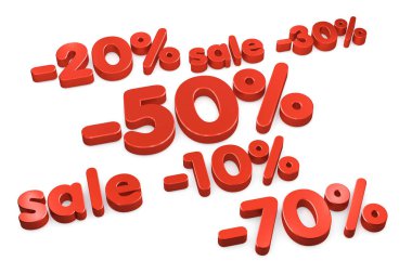 Beyaz arka plan üzerinde izole kırmızı indirimler kümesi.