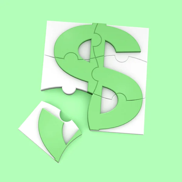 빛 녹색 달러 기호 퍼즐 형태로 표시 됩니다.. — 스톡 사진