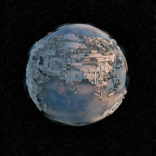 Megalopolis aerial view 3d render image in space on dark background. — Stock Photo, Image