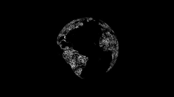 Otočení videa planety země na černém pozadí. 3D vykreslování abstraktní koule s částicemi a plexus strukturou. — Stock video