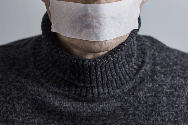 Horizontal Shot Man Silenced Duct Tape His Mouth — Stock Photo, Image