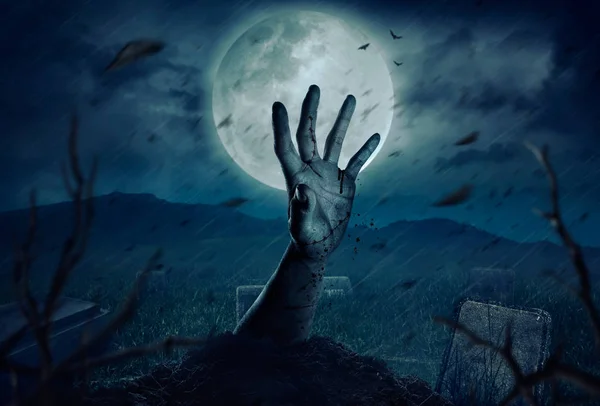 Zombie Hände Steigen Dunkler Halloween Nacht Auf — Stockfoto