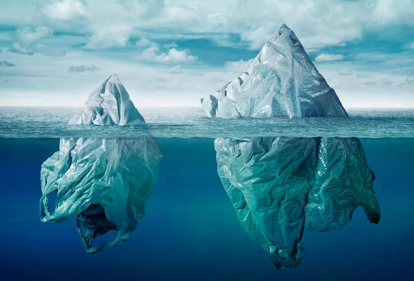 Sac Plastique Pollution Environnement Avec Iceberg Déchets — Photo