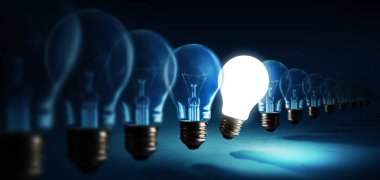 mavi arka plan, fikir kavramı üzerinde Lightbulbs