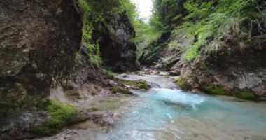 Dolomite stream with canyon and turquoise water
