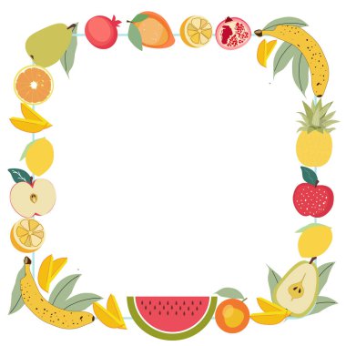 Renkli Meyve Çerçeve Vektörü Tropikal Yaz Sınırı Tasarımı Şeffaf arkaplanda izole edildi