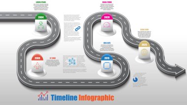 İş yol haritası zaman çizelgesi Infographic şablon arka plan kilometre taşı modern diyagramı işlem teknolojisi dijital pazarlama veri sunum grafik vektör çizim için tasarlanmış işaretçiler ile