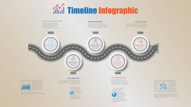 Yol haritası iş zaman çizelgesi Infographic 5 adımları daire planlama süreci Web sayfalarını iş akışı dijital pazarlama veri sunum grafik arka plan öğeleri diyagram için tasarlanmış ile. Vektör çizim