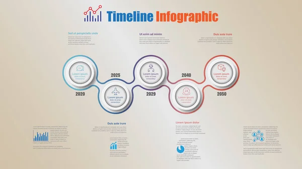 Infografik Zeitleiste Vektor Design Geschäft Fünf Diagramm Straße Karte Straße — Stockvektor