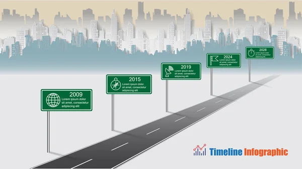 Business Road Map Timeline Infographic City Designed Abstract Background Template —  Vetores de Stock