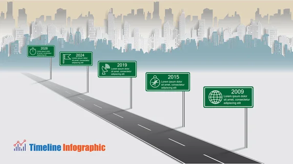 Business Road Map Timeline Infographic City Designed Abstract Background Template —  Vetores de Stock