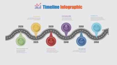 Yol haritası iş zaman çizelgesi Infographic 6 adım pim planlama süreci web sayfaları dijital teknoloji veri sunum grafik arka plan öğeleri diyagram için tasarlanmış ile. Vektör çizim