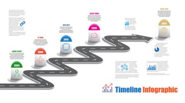 İş yol haritası zaman çizelgesi Infographic şablon arka plan kilometre taşı modern diyagramı işlem teknolojisi dijital pazarlama veri sunum grafik vektör çizim için tasarlanmış işaretçiler ile