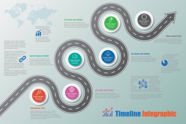 Zaman çizelgesi Infographic arka plan şablonu kilometre taşı öğe modern diyagramı işlem teknolojisi dijital pazarlama veri sunum grafiği için vektör çizim tasarlanmış iş yol işaretleri göster