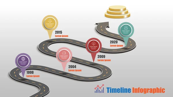 Zakelijke Routekaart Tijdlijn Infographic Mijlpaal Route Naar Podium Ontworpen Voor — Stockvector