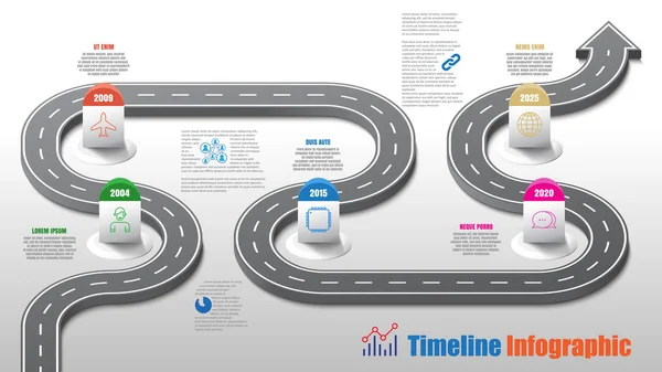 Bedrijf Sjabloon Van Infographic Van Tijdlijn Van Routekaart Met Pointers — Stockvector