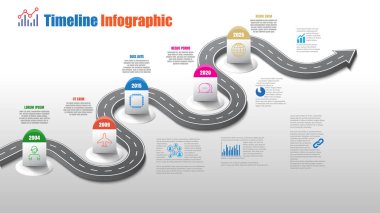 İş yol haritası zaman çizelgesi Infographic şablon arka plan kilometre taşı modern diyagramı işlem teknolojisi dijital pazarlama veri sunum grafik vektör çizim için tasarlanmış işaretçiler ile