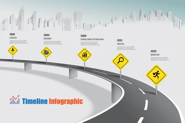 Línea Tiempo Hoja Ruta Negocios Conceptos Autopista Infografía Diseñados Para — Vector de stock