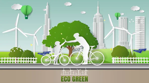 Papierfaltkunst Origami Stil Vektor Illustration Grüne Erneuerbare Energien Ökologietechnologie Energiesparen — Stockvektor