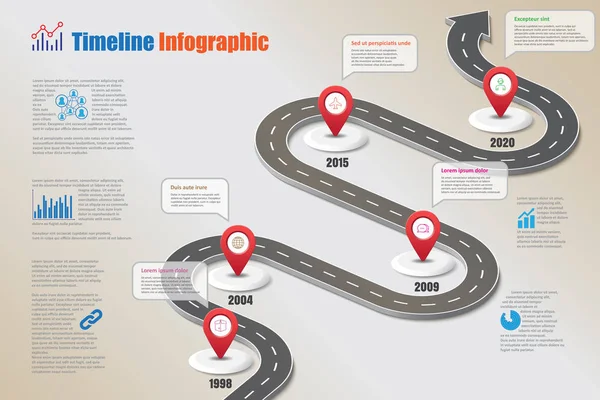 Bedrijf Sjabloon Van Infographic Van Tijdlijn Van Routekaart Met Pointers — Stockvector