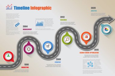 İş yol haritası zaman çizelgesi Infographic şablon arka plan kilometre taşı modern diyagramı işlem teknolojisi dijital pazarlama veri sunum grafik vektör çizim için tasarlanmış işaretçiler ile