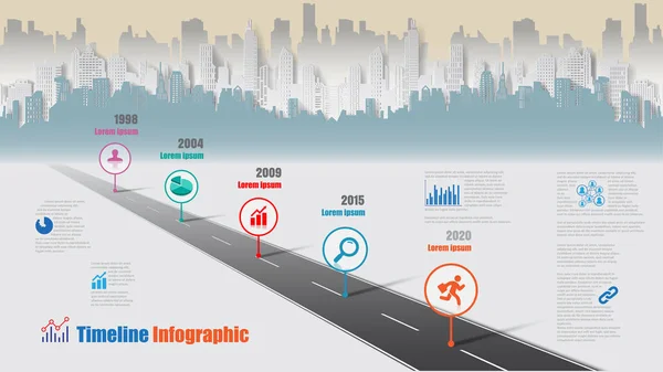 Mapa Ruta Negocios Ciudad Infografía Línea Tiempo Diseñada Para Elemento — Vector de stock