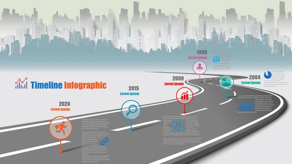 Business Roadmap Zeitleiste Infografik Stadt Für Abstrakte Hintergrund Vorlage Meilenstein — Stockvektor
