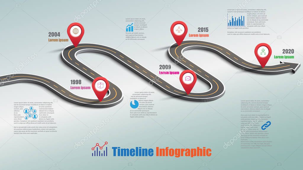 Business road map timeline infographic template with pointers designed for abstract background milestone modern diagram process technology digital marketing data presentation chart Vector illustration
