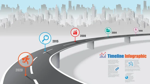 ビジネスロードマップタイムライン抽象的な背景テンプレートのために設計されたインフォグラフィック高速道路の概念マイルストーン図プロセス技術デジタルマーケティングデータプレゼンテーションチャートベクトルイラスト — ストックベクタ