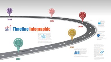 İş yol haritası zaman çizelgesi Infographic şablon arka plan kilometre taşı modern diyagramı işlem teknolojisi dijital pazarlama veri sunum grafik vektör çizim için tasarlanmış işaretçiler ile