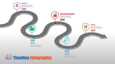 İş yol haritası zaman çizelgesi Infographic şablon arka plan kilometre taşı modern diyagramı işlem teknolojisi dijital pazarlama veri sunum grafik vektör çizim için tasarlanmış işaretçiler ile