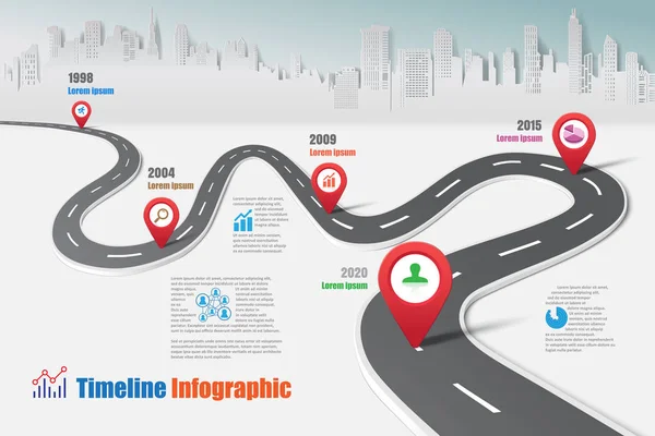 Mapa Ruta Negocios Ciudad Infografía Línea Tiempo Diseñada Para Elemento — Vector de stock