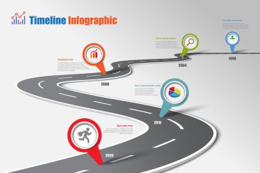 İş yol haritası zaman çizelgesi Infographic şablon arka plan kilometre taşı modern diyagramı işlem teknolojisi dijital pazarlama veri sunum grafik vektör çizim için tasarlanmış işaretçiler ile