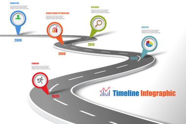 İş yol haritası zaman çizelgesi Infographic şablon arka plan kilometre taşı modern diyagramı işlem teknolojisi dijital pazarlama veri sunum grafik vektör çizim için tasarlanmış işaretçiler ile