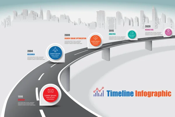 为抽象背景模板设计的商业路线图时间表信息高速公路概念里程碑图处理技术数字营销数据演示图矢量说明 — 图库矢量图片