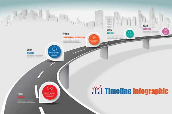 Business Road Map Timeline Infographic Expressway Concepts Designed Abstract Background Ilustração De Bancos De Imagens