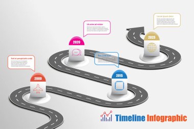 İş yol haritası zaman çizelgesi Infographic şablon arka plan kilometre taşı modern diyagramı işlem teknolojisi dijital pazarlama veri sunum grafik vektör çizim için tasarlanmış işaretçiler ile