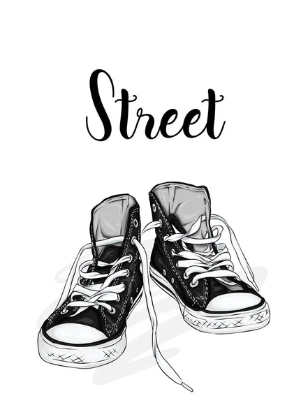 Hermosas Zapatillas Ilustración Vectorial Para Una Imagen Póster Zapatos Juveniles — Vector de stock