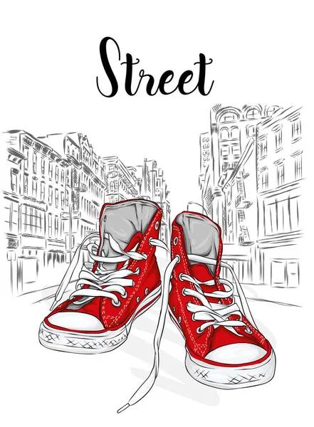 Magnifiques Baskets Illustration Vectorielle Pour Une Image Une Affiche Chaussures — Image vectorielle